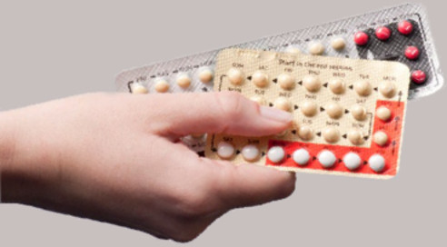 Combined hormone contraceptive pills in hand