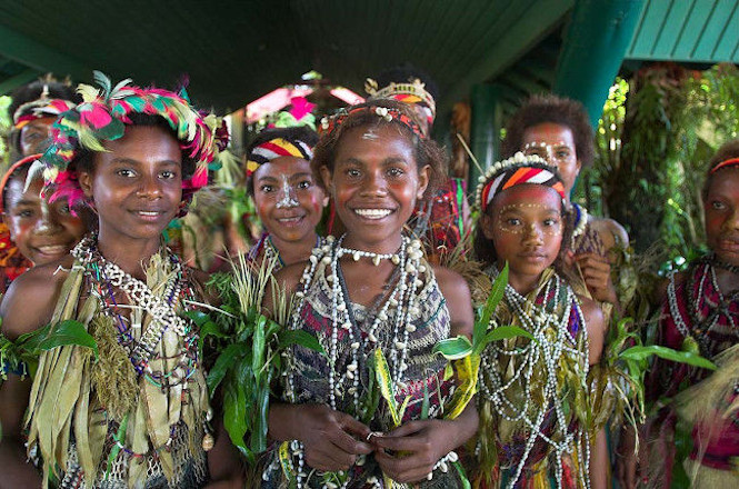 Girls in indigenous costume