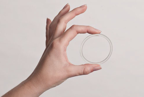 A clear, circular vaginal ring.